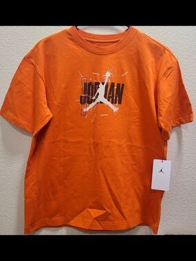 Jordan Orange Short Sleeve Tee with White Logo Large